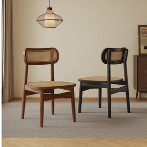 Silla de Comedor de Madera Maciza Estilo Vintage, Madera de Caucho y Ratán, Uso Comercial, Diseño Retro Francés, <span class=keywords><strong>Muebles</strong></span> Vintage para <span class=keywords><strong>Restaurante</strong></span> - Product Image 1
