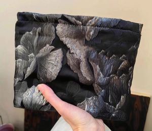 2025 New French Elegant Black Flower Jacquard Handmade Women's Makeup Bag Cotton Zipper Portable <b>Small</b> Miscellaneous Fashion - Product Image 1