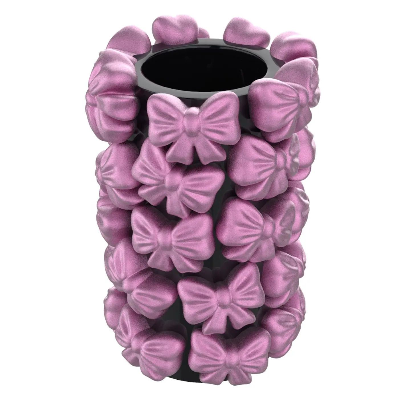 사용자 정의 도매 현대 미술 방 장식 세라믹 불규칙한 검은 핑크 bowknots 꽃 꽃병 가정 인테리어 장식