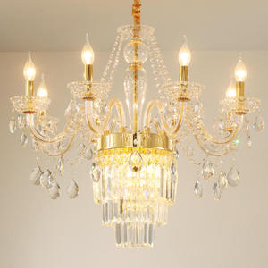 Lámpara de Techo de Cristal Dorado Europeo, 8 Luces, Estilo Candelabro, Decoración de Lujo para Sala de Estar y Comedor - Product Image 3