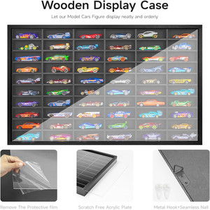 ארון תצוגה מעץ לתלייה על הקיר למכוניות הוט וילס עם דלת אקרילית עמידה לאבק, מארז אחסון ותצוגה למכוניות דגם - Product Image 3