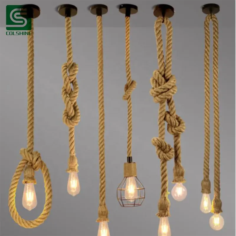 European Style Retro Hemp Rope Pendant Light E27 Vintage Edison Pendant Lamp