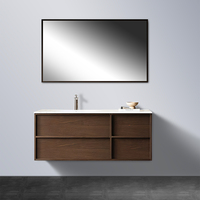 Meuble-lavabo flottant gris bicolore avec lavabo intégré et tiroirs sans poignées pour projets hôteliers et villas