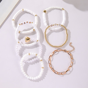 Conjunto de pulseras para el día de la madre, 7 piezas, colgante de corazón con letras de arcilla polimérica, joyería apilable, regalo para mujer, tono oro blanco - Product Image 3