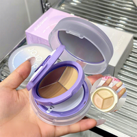 Crème BB à double couche avec coussin d'air et correcteur 3 teintes, fond de teint portable tout-en-un pour le visage, fini mat longue tenue