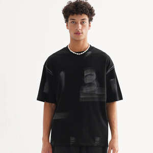 Camisetas de Manga Corta para Hombre, Cuello Redondo, Tejido Transpirable, 100% Algodón, 280 Gramos, Estampado en Blanco, Tallas Grandes, Precio Directo de Fábrica - Product Image 2