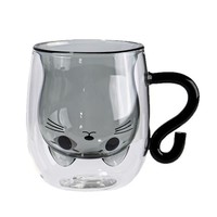 Mug à café en verre à double paroi avec poignée, motif ours mignon