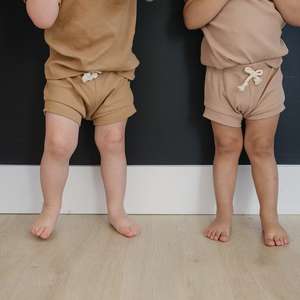 Toddler Ribbed Sets <b>Tee</b>-shirt With Pocket Drawstring Bloomers for Kids Custom Two Piece Set Top and Shorts Suit Children Wear - Product Image 6