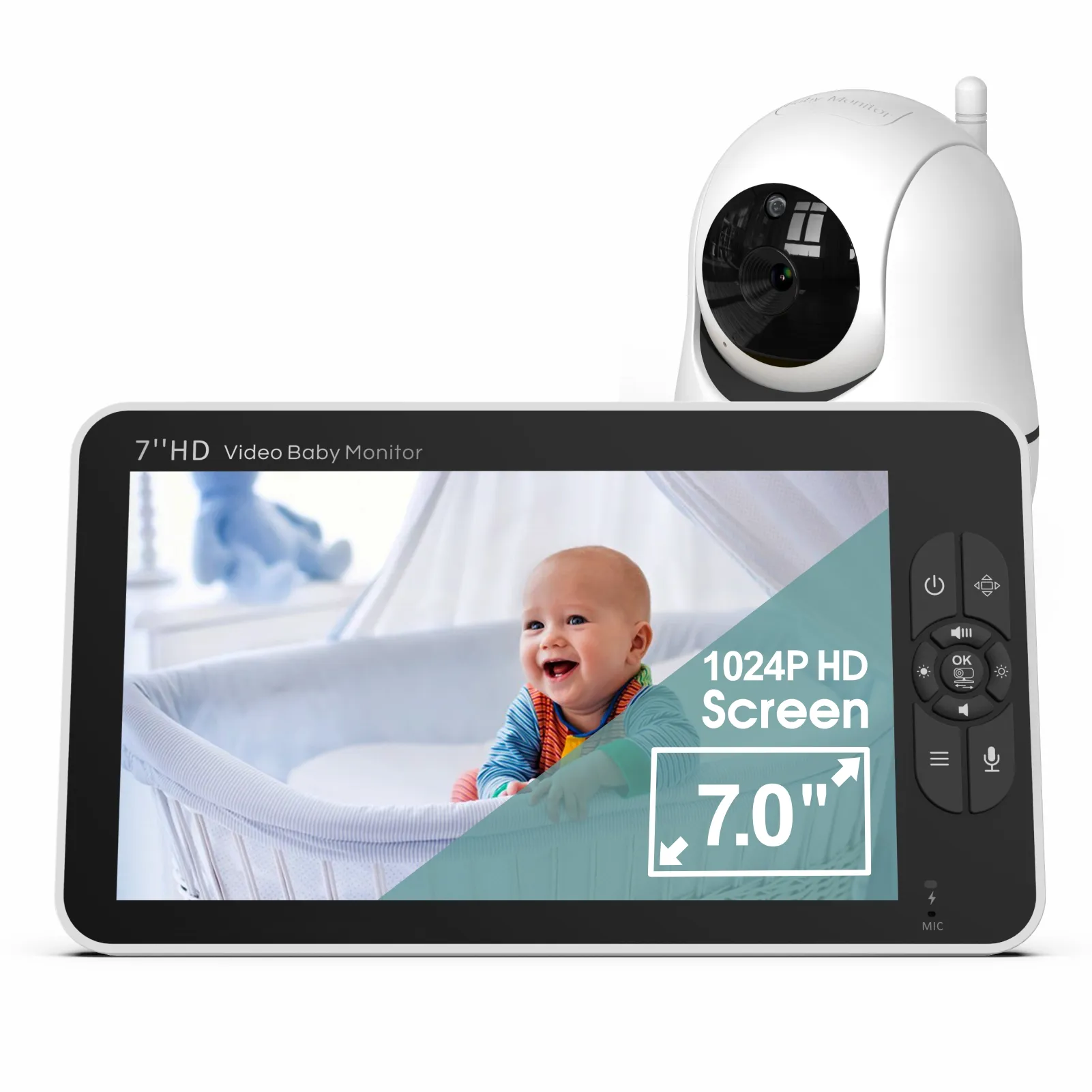 จอภาพเด็ก 7.0 นิ้วใหม่คุณภาพดี Pan-Tilt-Zoom สองทางพูดคุย CE FCC ผู้ผลิตจอภาพเด็กกล้องจอภาพเด็ก