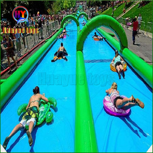 Tobogán de tierra Azul de 300m para carreras, toboganes largos de agua urbana inflables comerciales grandes para publicidad - Product Image 4