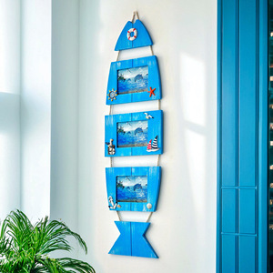 กรอบรูปไม้รูปปลา 5 ช่อง ตกแต่งผนังสไตล์เมดิเตอร์เรเนียน แนวตั้ง ทำด้วยมือจากไม้อัดเอ็มดีเอฟ - Product Image 3