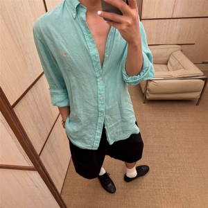 <span class=keywords><strong>Camicia</strong></span> Vintage RL Raff Logo Primavera/Autunno in <span class=keywords><strong>Lino</strong></span>/Cotone da <span class=keywords><strong>Uomo</strong></span> con Cerniera e Design Ricamato, Protezione Solare, Anti-Pilling, ODM - Product Image 3
