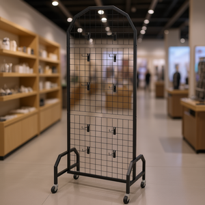 Expositor de rejilla de alambre industrial de 1.9 x 5.4 pies de acero al carbono, móvil con ruedas, panel de arte independiente - Product Image 2