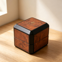 Boîte à bijoux carrée en bois de burl avec bord noir brillant, insert en velours doux, logo personnalisé pour les propositions et l'emballage de bijoux haut de gamme