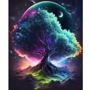 Sayılar tarafından Diy boyama ağacı fantezi sahne resim boyama numaraları başlangıç kitleri için akrilik boya duvar Diy hediye ev