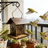 Mangeoire à oiseaux suspendue en métal rustique en forme de maison Oniya, mangeoire décorative pour oiseaux sauvages, station d'alimentation pour jardin extérieur