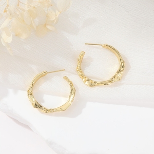 Populaire Argent Aiguille Mode C Anneau Boucle D'oreille Vintage Vieux Or Plié Irrégulier Femmes Bijoux Boucles D'oreilles - Product Image 3