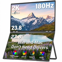 Moniteur portable double 23,8 pouces 2K 180Hz, écran pliable pour ordinateur portable, extension d'écran QHD pour Mac, Windows, bureau, entreprise