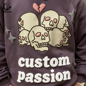 Sweat-shirts à capuche en coton 100% de haute qualité, impression en relief personnalisée, streetwear, graphisme 3D, pull-over, style vintage Y2K, service d'usine OEM ODM - Product Image 3