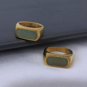 Geometric Square <b>Ring</b> 18K Gold Plated <b>Titanium</b> Steel Imitation Jade Bezel Setting Unisex Fashion Jewelry Gift - Product Image 2