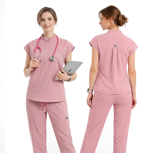 VIAOLI Nouvelle Collection : Ensembles d'uniformes médicaux pour femmes, <span class=keywords><strong>pantalon</strong></span> droit TRS, rose poudré, col mandarin, avec plusieurs poches - Product Image 2