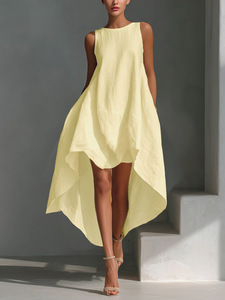 Nuevos Vestidos de Verano para <span class=keywords><strong>Mujer</strong></span> al por Mayor, sin Mangas, Asimétricos, de Corte Alto-Bajo, Ajuste Fluido, Tallas S-2XL, Textura Mate Refinada, Estilo Resort y Social - Product Image 3