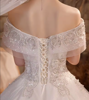 NDB10352 Robe de mariée principale lourde, entièrement faite à la main, nouvelle, à traîne, épaules dénudées, style féminin, élégante, de conte de fées, étoilée