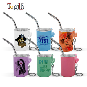 Topjlh personalizado impreso miniatura Mini vaso <span class=keywords><strong>de</strong></span> chupito Mini vaso sublimación con tapa llavero Metal paja <span class=keywords><strong>vasos</strong></span> <span class=keywords><strong>de</strong></span> chupito - Product Image 1
