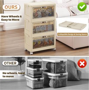 Five-Door Rectangle Clear Plastic PP Foldable <b>Storage</b> Bins Lids Space-Saving Eco-Friendly 35L Capacity Home Clothing Organizer - Product Image 3