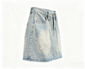 Jupe Courte Femme en Jean Taille Haute Décontractée, Nouvelle Collection Été 2026, Coupe Trapèze Respirante, Ornée de Strass et Perles, Couleur Unie – Vente en Gros - Product Image 2