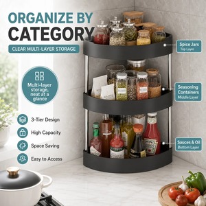 3-Tier Corner Kitchen <b>Spice</b> Rack Plastic Triangle Countertop Storage Shelf for Condiments Bottles Pantry Organizer - Product Image 6