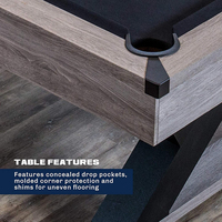 Table de billard en forme de K avec finition rustique pour enfants et adultes Table de billard marron avec coussins en MDF et tissu noir