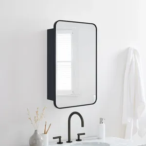 <span class=keywords><strong>Armoire</strong></span> à <span class=keywords><strong>pharmacie</strong></span> en métal avec cadre rond, miroir à bord biseauté noir, encastré et à montage en surface - Product Image 2