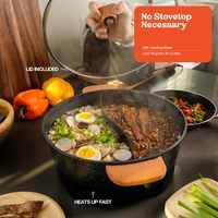 Poêle électrique à commande mécanique, marmite électrique portable, cuisinière domestique, shabu shabu, séparateur Rolka, revêtement antiadhésif, couvercle en verre trempé, 5L