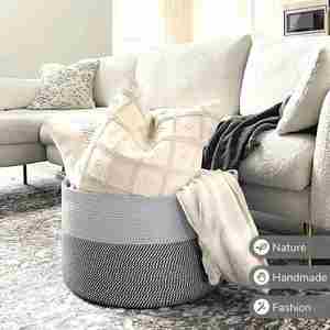 90L <b>Large</b> Woven <b>Storage</b> <b>Baskets</b> for Laundry Pillows Toys Decorative Cotton Rope <b>Basket</b> with Handles for Bedroom Nursery - Product Image 6