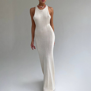 Vestido Maxi Halter de Punto para Mujer, Largo, Sin Mangas, Ajustado, con Diseño de Espalda en T, Vestido de Moda Verano 2026 - Product Image 3