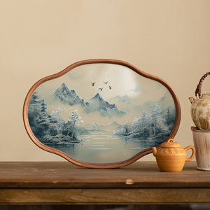 Chinese Style Landscape <b>Tea</b> <b>Tray</b> Bamboo Glass Irregular Shape Eco Friendly For Kung Fu <b>Tea</b> Ceremony Accessories - Product Image 3