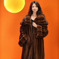 Manteau long en fourrure de vison couleur café naturel pour femme Pulinda, col châle, épais, doux, à bouton unique, hiver
