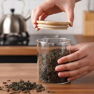 Pot de conservation en verre borosilicate à prix d'usine, 300 ml, 500 ml, avec couvercle en bambou, sans BPA, pour épices, bonbons, café, thé - Product Image 1