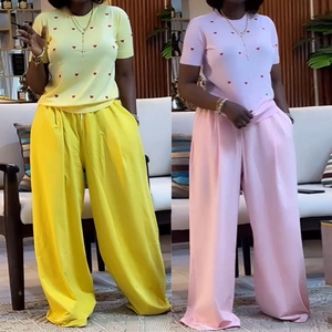 Nouveauté : Ensemble Femme Estival Chic et Tendance – <span class=keywords><strong>Haut</strong></span> à Manches Courtes Col Rond Motif Cœur avec Pantalon Large - Product Image 3