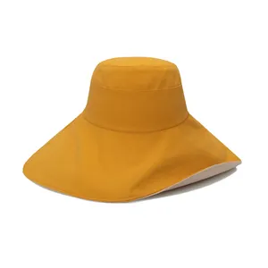 Anti-uv Large Wide Brim Cotton Blend Sun Women Cap Foldable Bucket Korean Beach Visor Hats