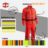 Traje de Trabajo de Alta Visibilidad JIADE Clase 3, Tela TC de 290 g/m², Kit Reflectante Rojo Fluorescente para Hombre con Puños Ajustables, para Mantenimiento