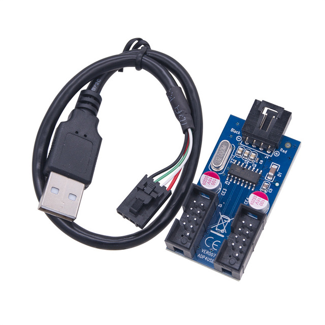 OKYN2512-151 Dual Port USB2.0 9PIN Header Splitter Internal Mainboard Interface Expander for Computer Case Modding