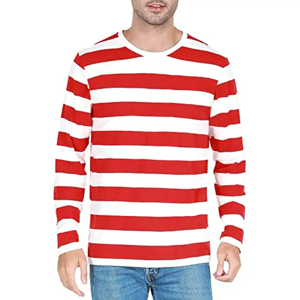 Ropa de fiesta temática Dtg Camiseta ancha rojo blanco rayas Navidad camisetas sueltas para hombres