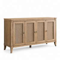 Buffet moderne en bois massif avec portes en rotin, élégante table de rangement pour salon et salle à manger