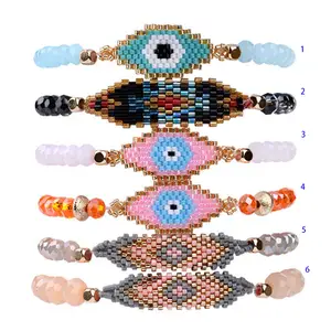 Glas kristal kralen armband vrouwen miyuki handgemaakte vrouwen elastische sieraden armband devil eye charm meerdere ontwerp