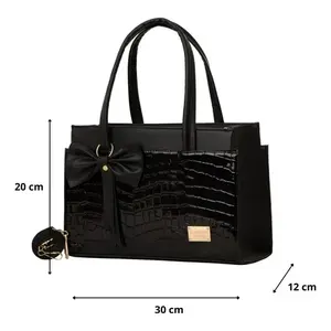 Bolso de Compras Grande de Piel Sintética Negra con Diseño de Cocodrilo para Mujer, Marca Fana Corina, con Asas Dobles y Cierre de Cremallera - Product Image 4
