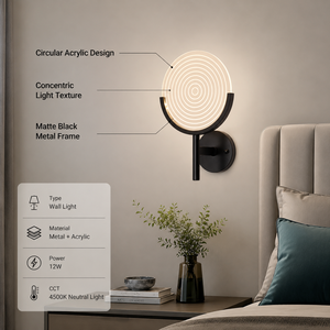 Applique murale LED moderne en acrylique, petite taille, 12W, CCT sélectionnable, cadre métallique, design mural pour chambre, couloir, hôtel, maison - Product Image 2