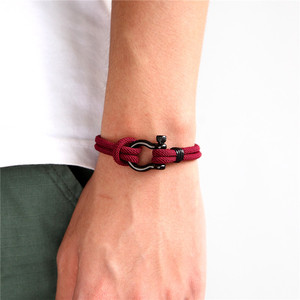 Pulsera de Cuerda Sólida con Grillete de Herradura de Acero Inoxidable para Hombre, Pulsera Náutica de Doble Capa de Cuerda Milán para Deportes al Aire Libre - Product Image 6