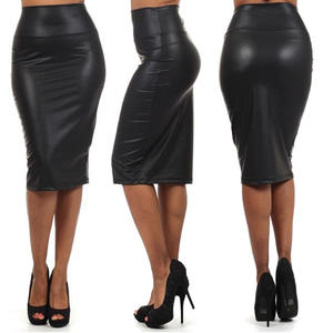 Leather High Waist Bodycon PU Leather <b>Skirt</b> Breathable Office Lady Midi Pencil <b>Skirt</b> With Slit - Product Image 1
